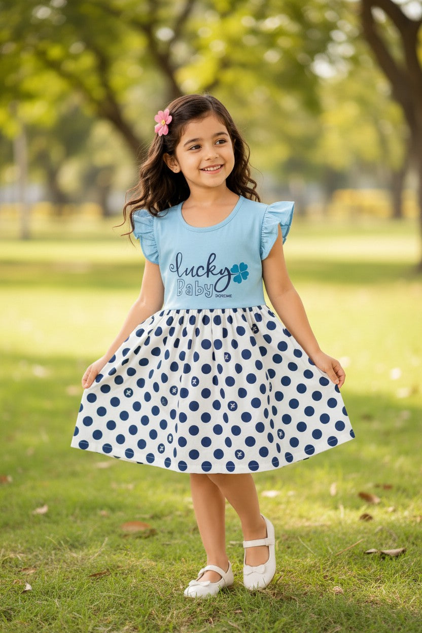 Doreme Infant Girls Lucky Polka Dot Dress Blue - 20537