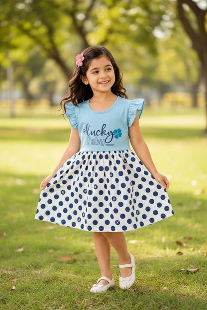Doreme Infant Girls Lucky Polka Dot Dress Blue - 20537