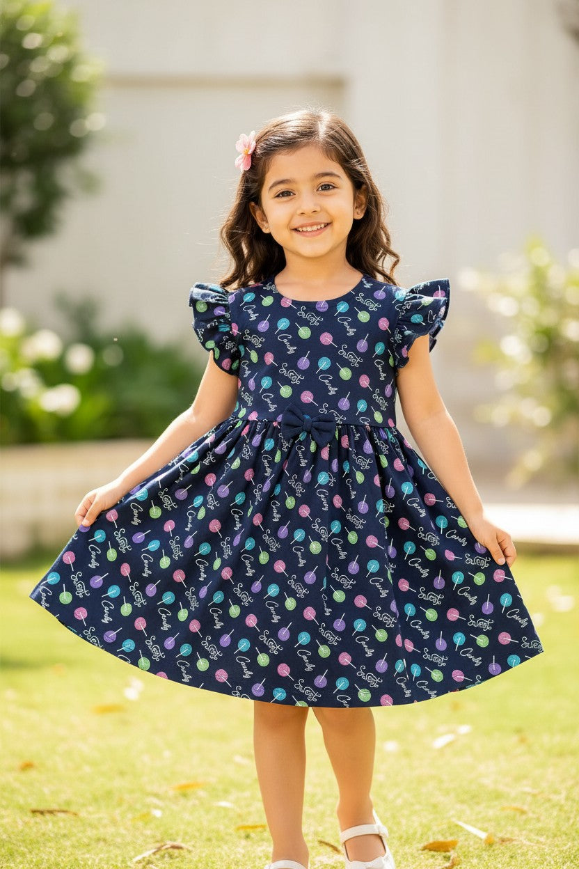 Doreme Infant Girls Candy Print Flutter Dress Blue - 20554