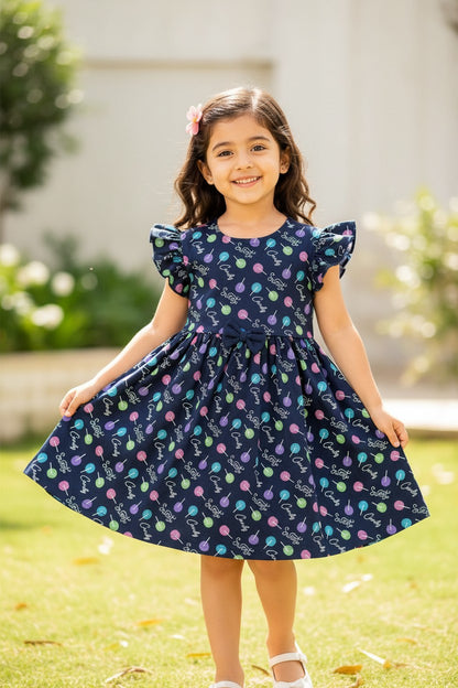 Doreme Infant Girls Candy Print Flutter Dress Blue - 20554