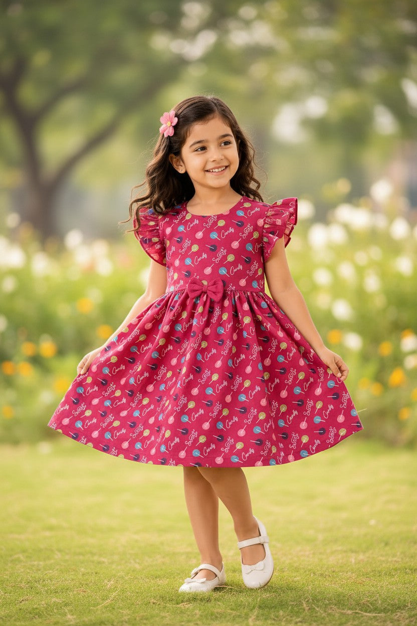Doreme Infant Girls Candy Print Flutter Dress Pink - 20554