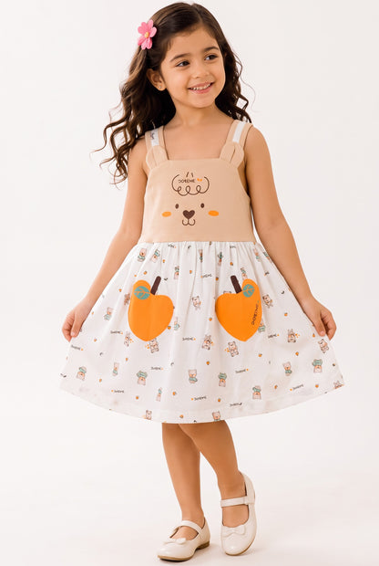 Doreme Girls Bear Apple Strap Summer Dress Beige - 20569