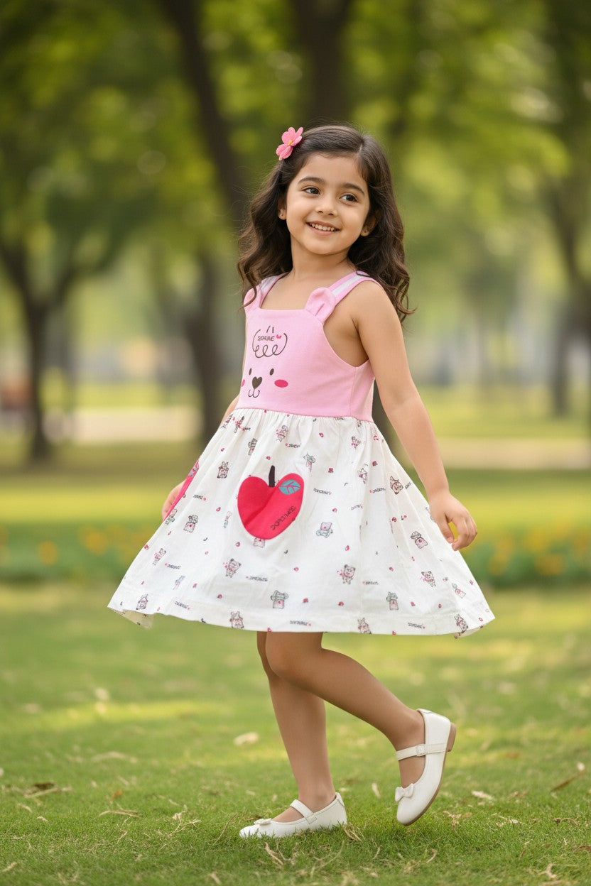 Doreme Girls Bear Apple Strap Summer Dress Pink - 20569