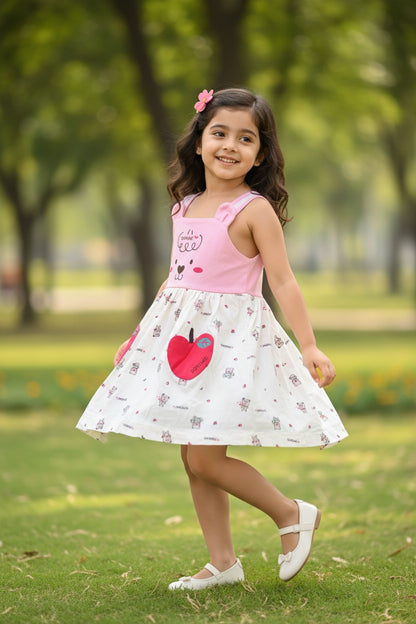 Doreme Girls Bear Apple Strap Summer Dress Pink - 20569