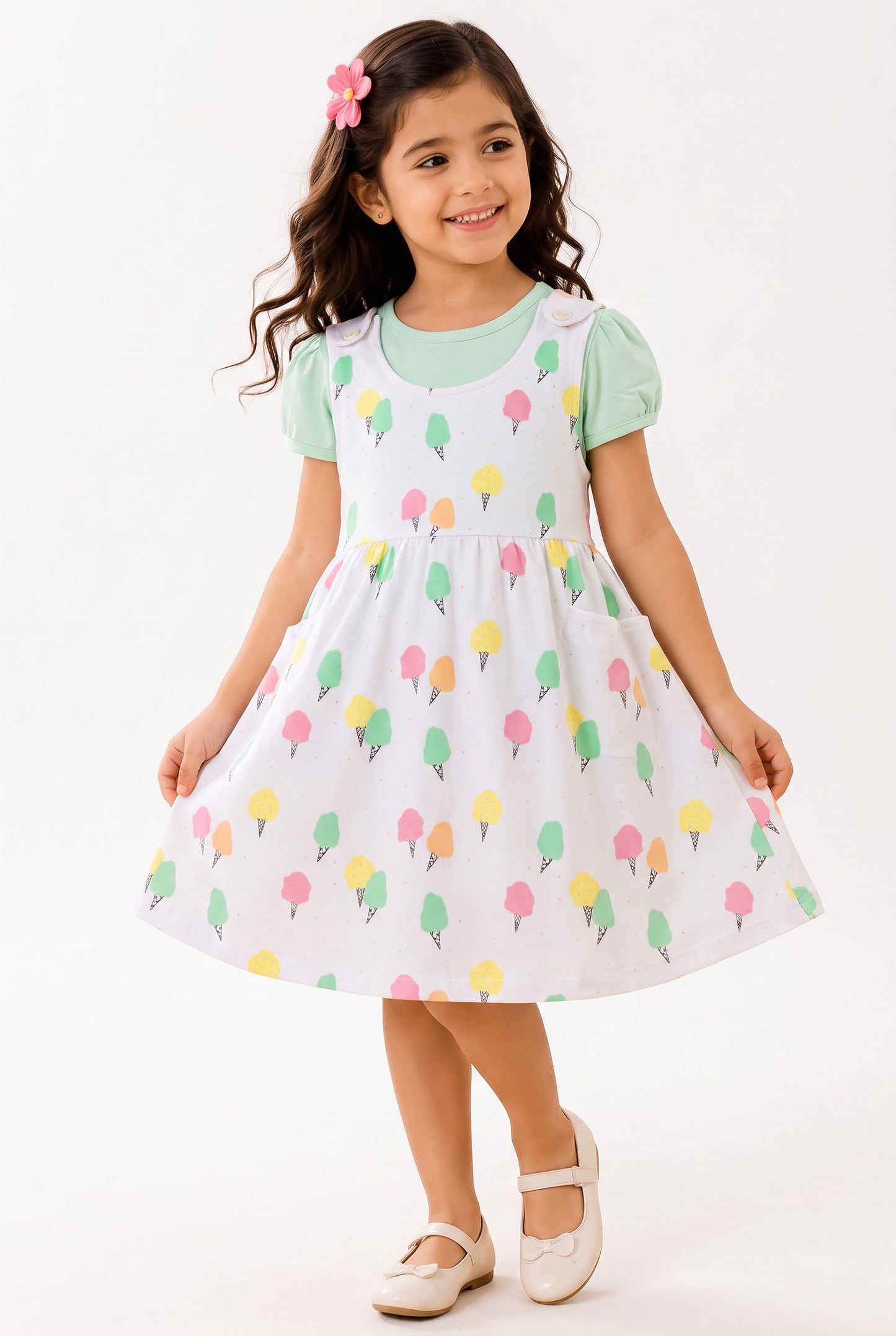 Doreme Infant Girls Ice Cream Print Dress Green - 20621