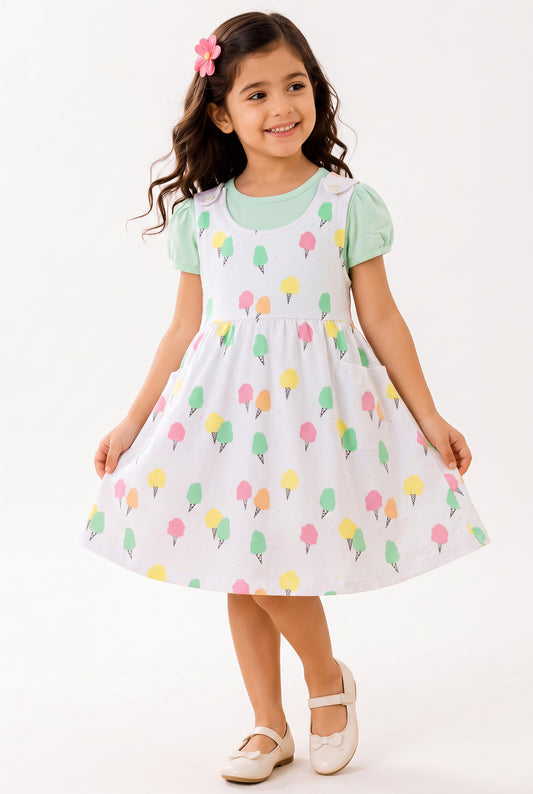 Doreme Infant Girls Ice Cream Print Dress Green - 20621