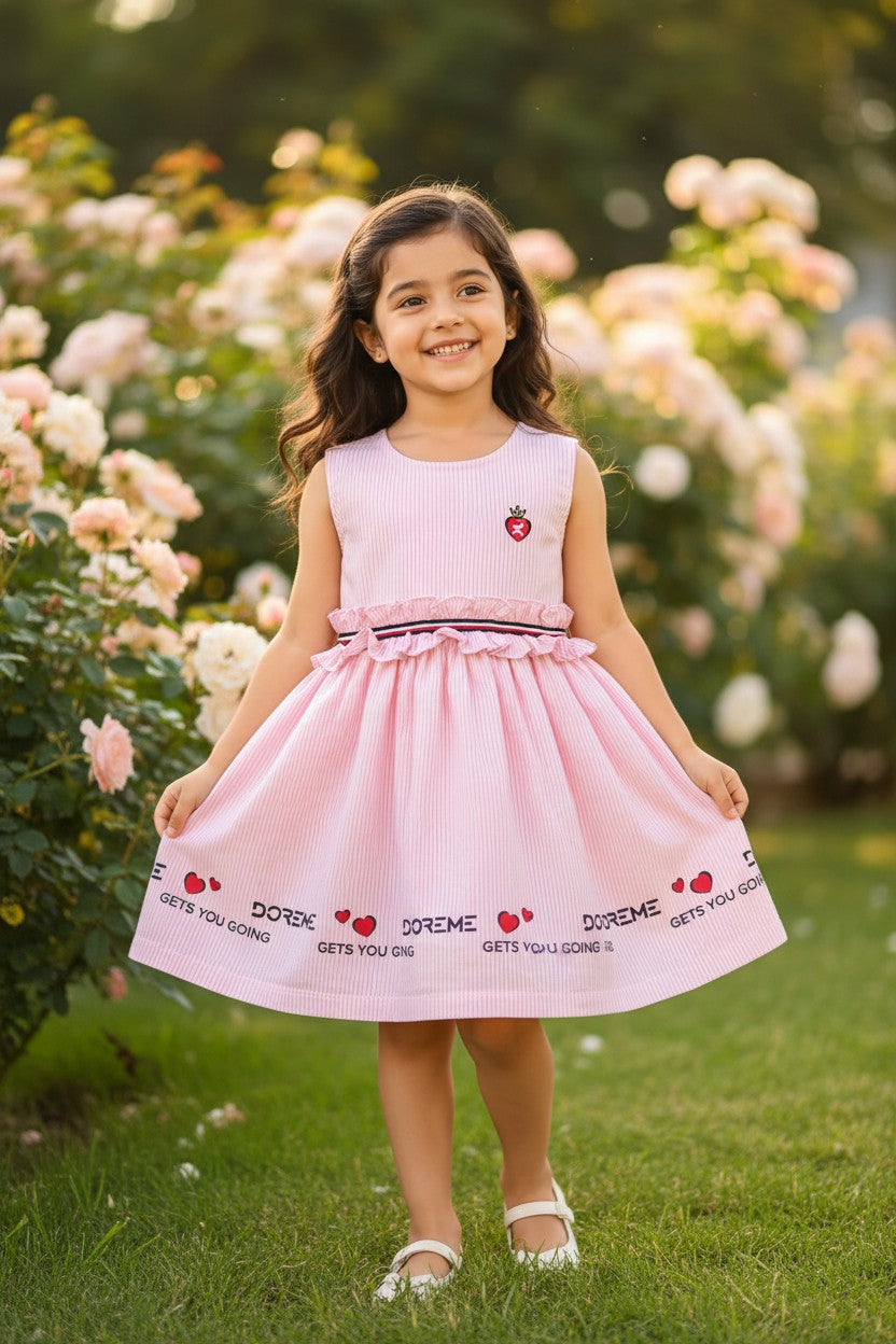 Doreme Infant Girls Striped Heart Summer Dress Pink - 20651