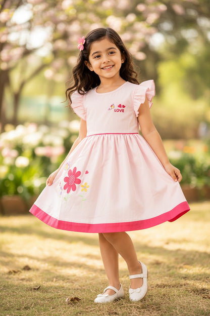 Doreme Infant Girls Floral Flutter Sleeve Dress Peach - 20652