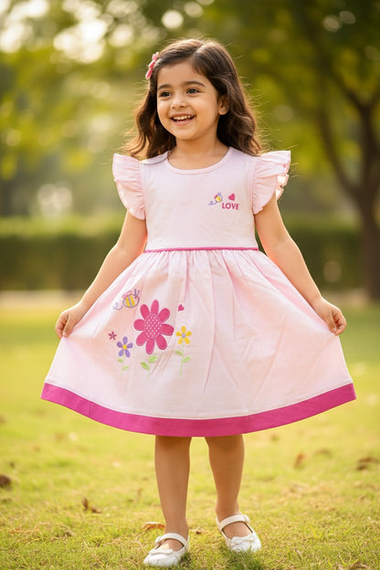 Doreme Infant Girls Floral Flutter Sleeve Dress Pink - 20652
