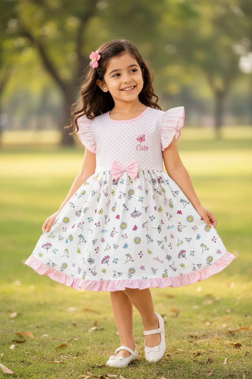 Doreme Infant Girls Garden Print Bow Dress Pink - 20653