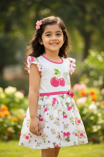 Doreme Infant Girls Cherry Print Frill Dress