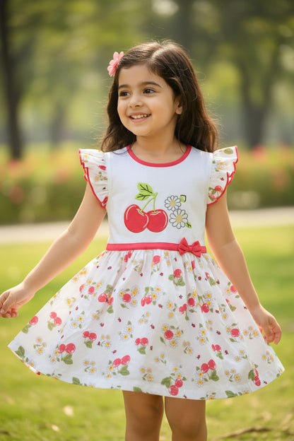 Doreme Infant Girls Cherry Print Frill Dress Magenta - 20654