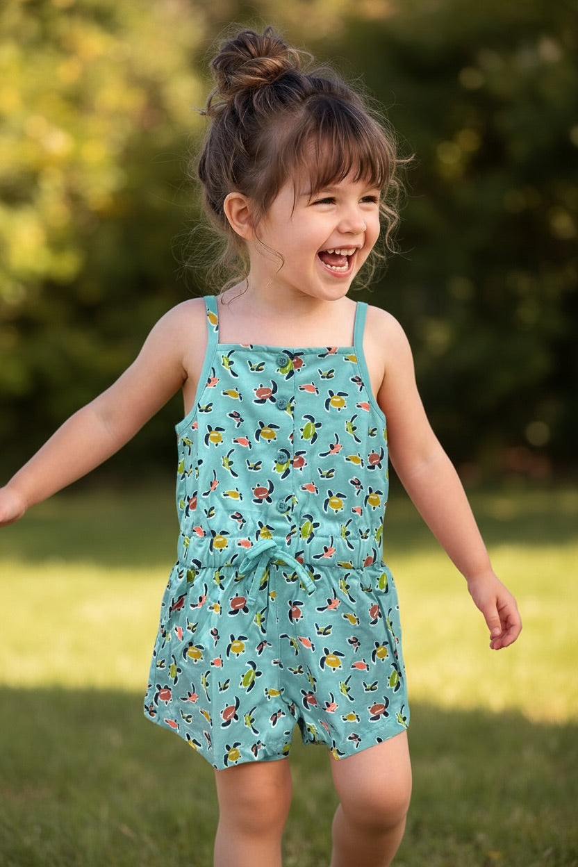Doreme Girls Turtle Print Sleeveless Jumpsuit Romper