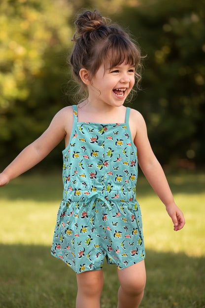 Doreme Girls Turtle Print Sleeveless Jumpsuit Romper
