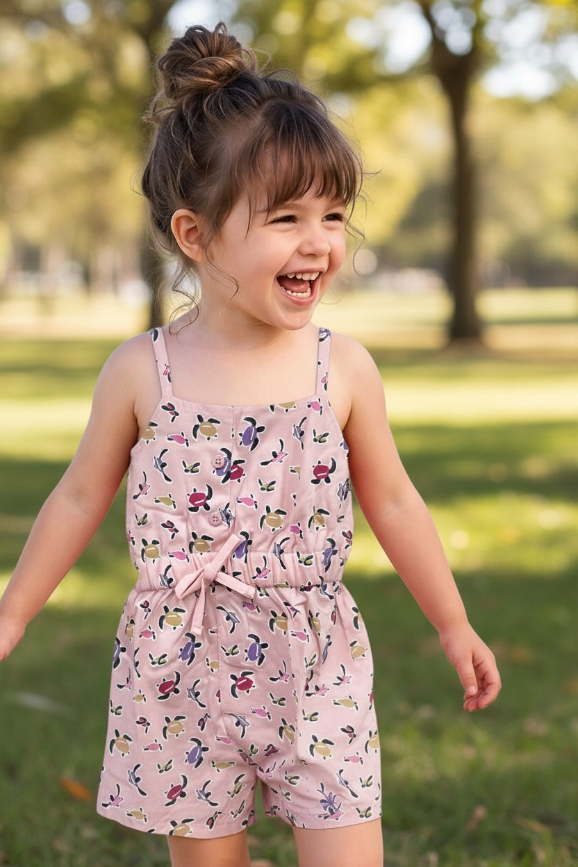 Doreme Girls Turtle Print Sleeveless Jumpsuit Romper