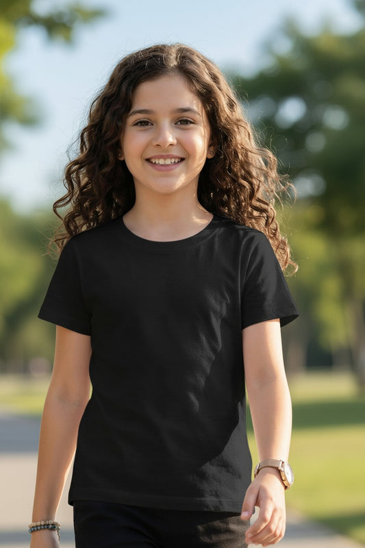 Tigie kids solid cotton half sleeve t-shirt in Black