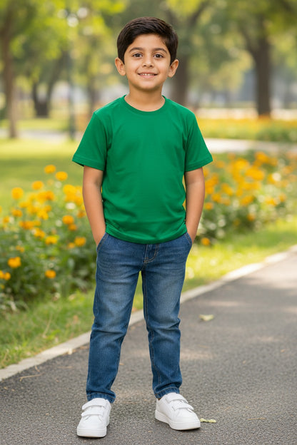 Tigie kids solid cotton half sleeve t-shirt in Green