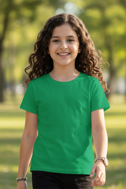 Tigie kids solid cotton half sleeve t-shirt in Green