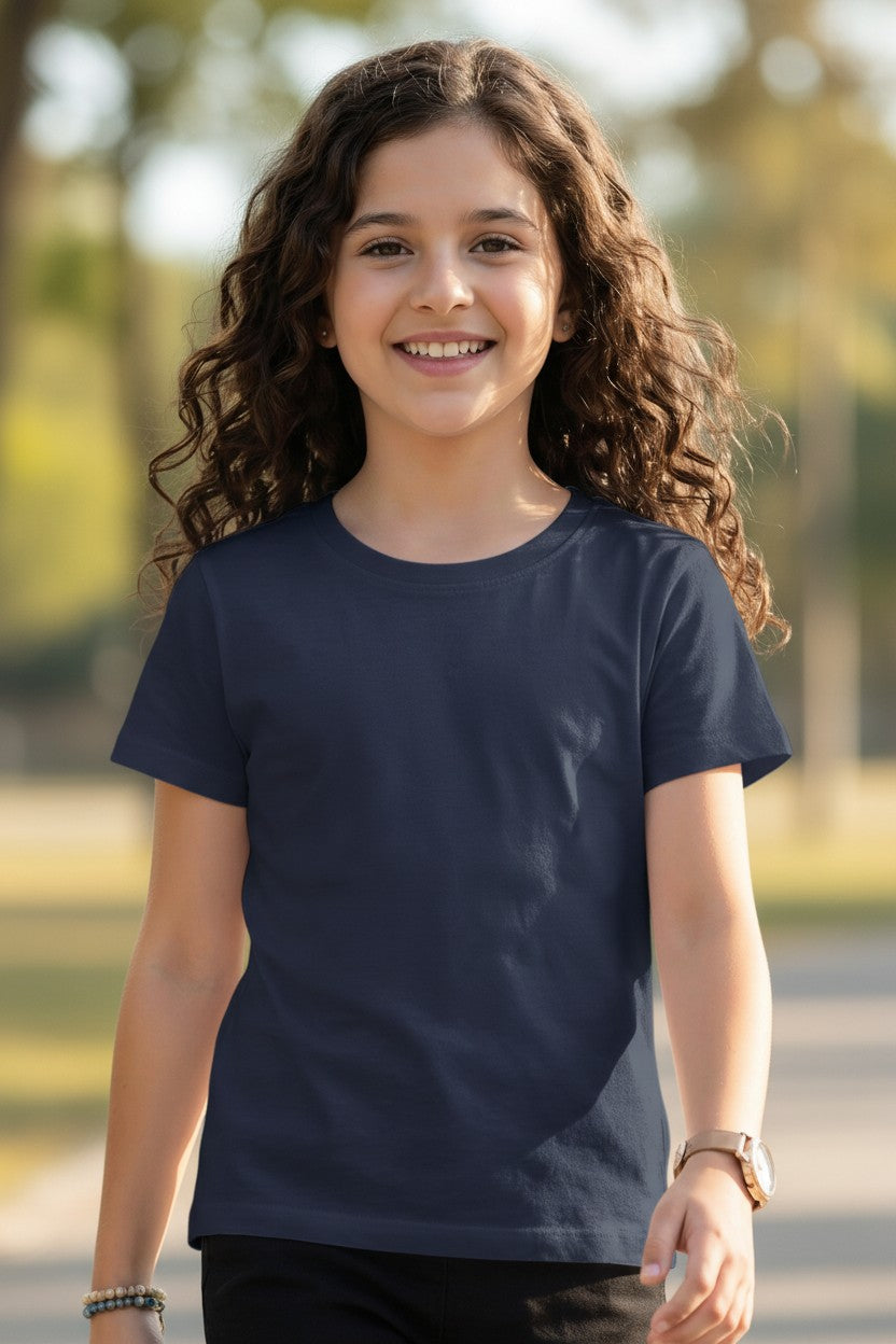 Tigie kids solid cotton half sleeve t-shirt in Navy