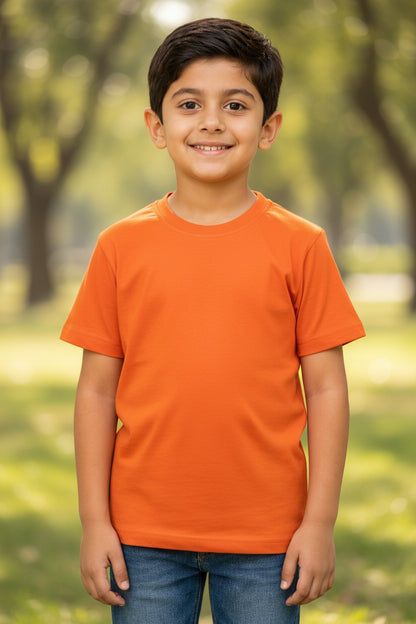Tigie kids solid cotton half sleeve t-shirt in Orange