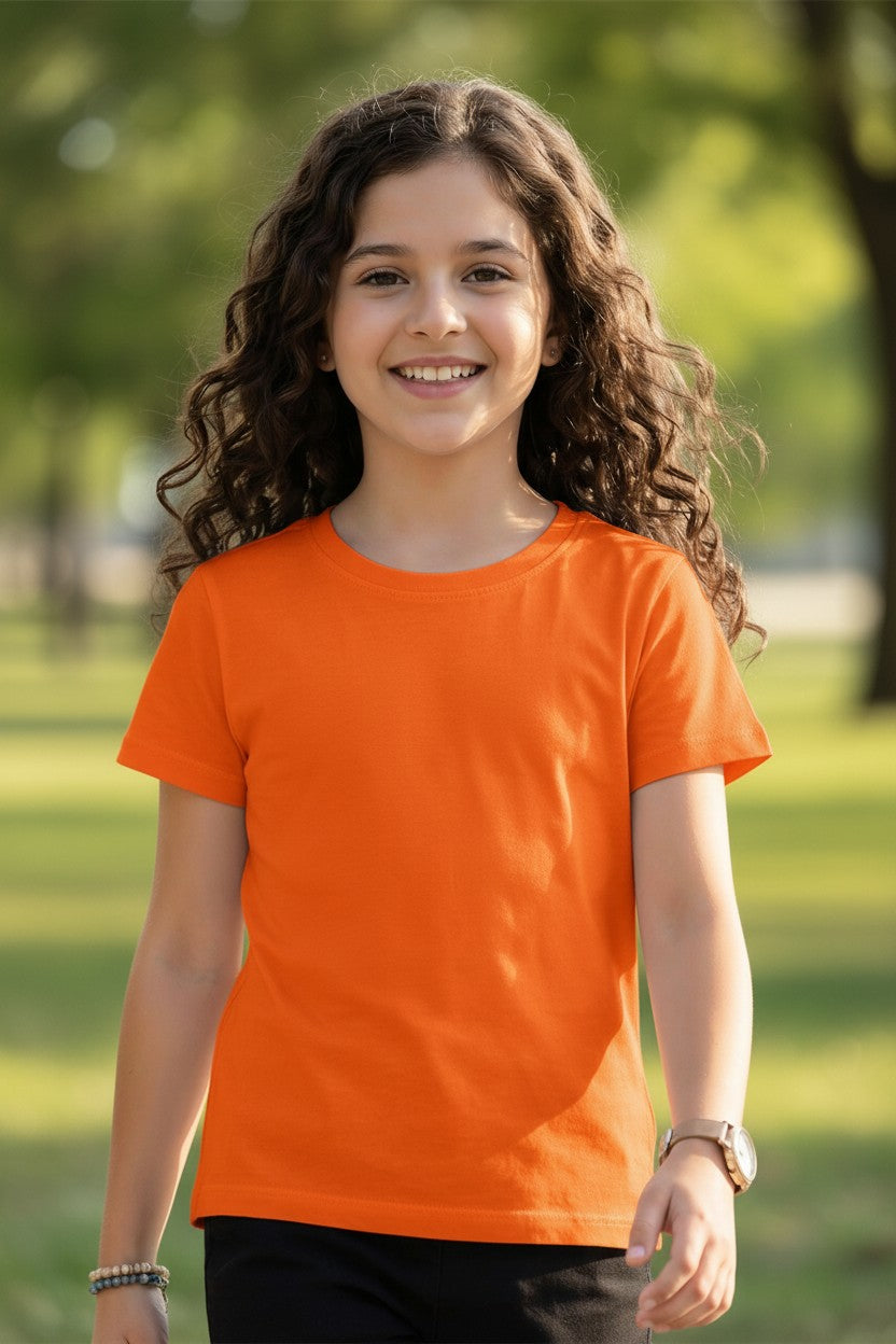 Tigie kids solid cotton half sleeve t-shirt in Orange