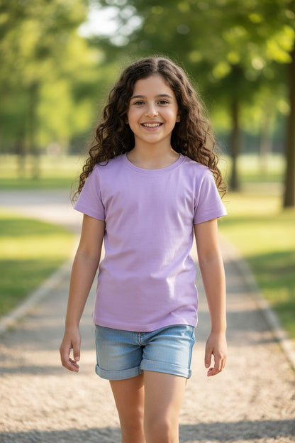Tigie kids solid cotton half sleeve t-shirt in Purple