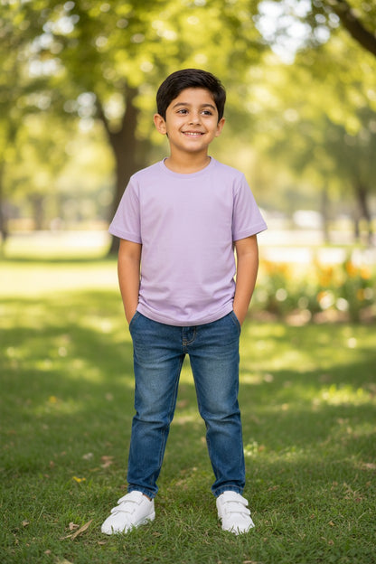 Tigie kids solid cotton half sleeve t-shirt in Purple
