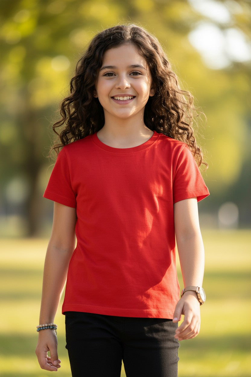 Tigie kids solid cotton half sleeve t-shirt in Red