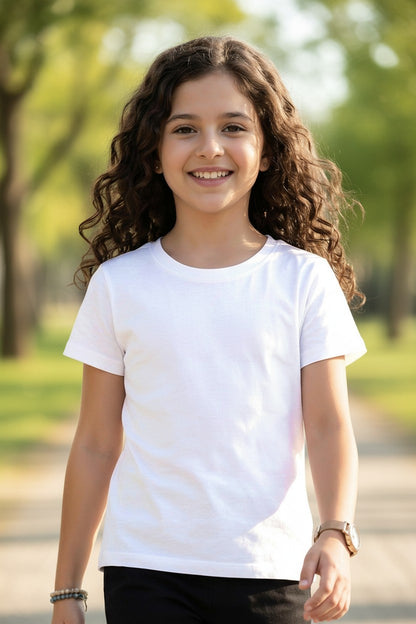 Tigie kids solid cotton half sleeve t-shirt in White
