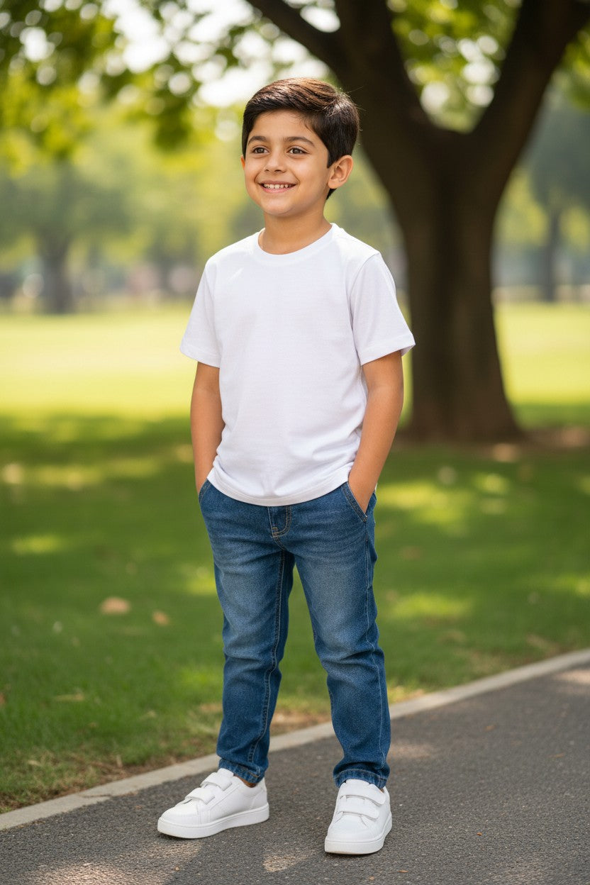 Tigie kids solid cotton half sleeve t-shirt in White