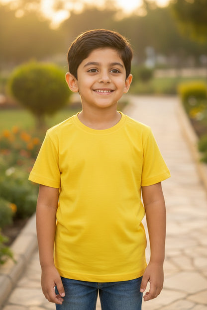 Tigie kids solid cotton half sleeve t-shirt in Yellow