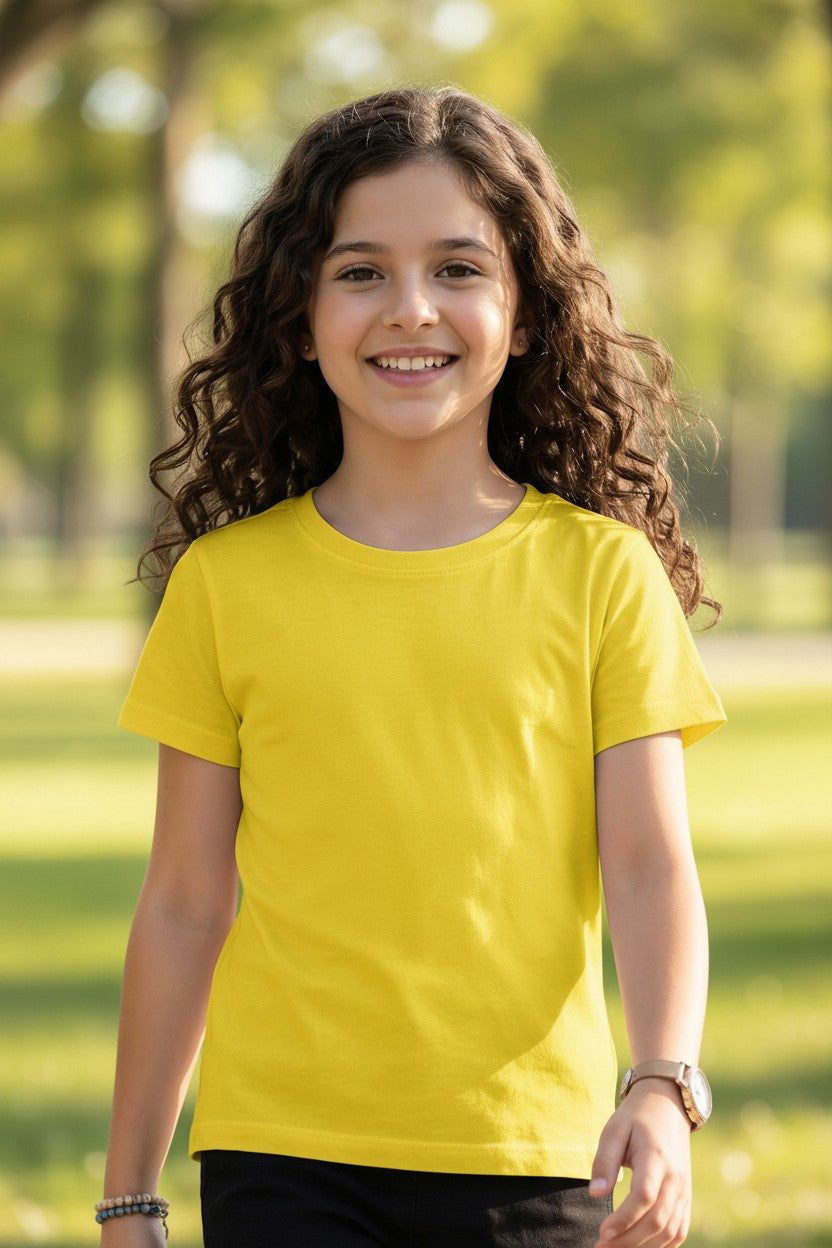 Tigie kids solid cotton half sleeve t-shirt in Yellow