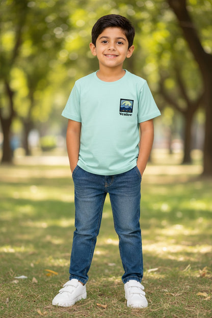 Doreme boys pastel chest print T-shirt in green