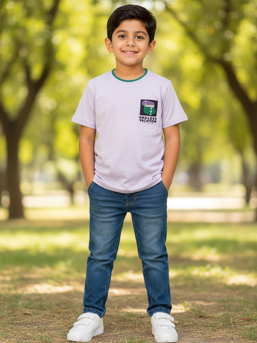 Doreme boys pastel chest print T-shirt in mauve
