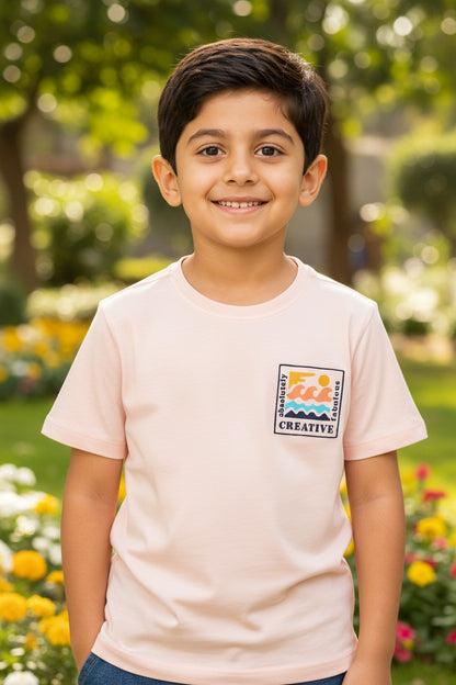 Doreme boys pastel chest print T-shirt in peach