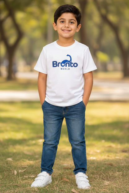 Doreme boys dinosaur print T-shirt in white with Bronto World graphic