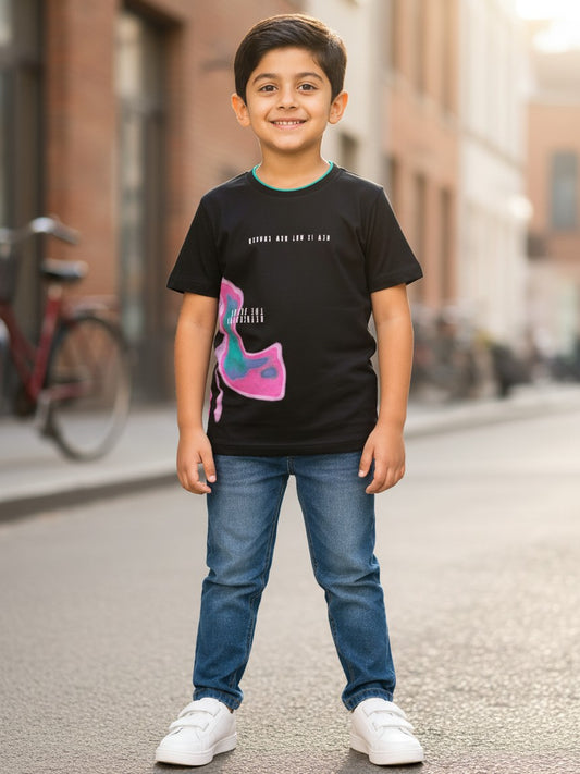 Doreme boys printed half sleeve T-shirt in black