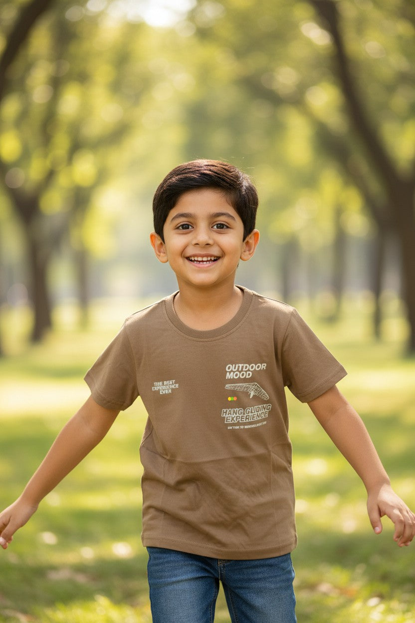 Doreme boys printed half sleeve T-shirt in brown