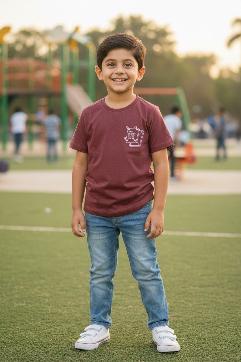 Doreme boys printed half sleeve T-shirt in chestnut