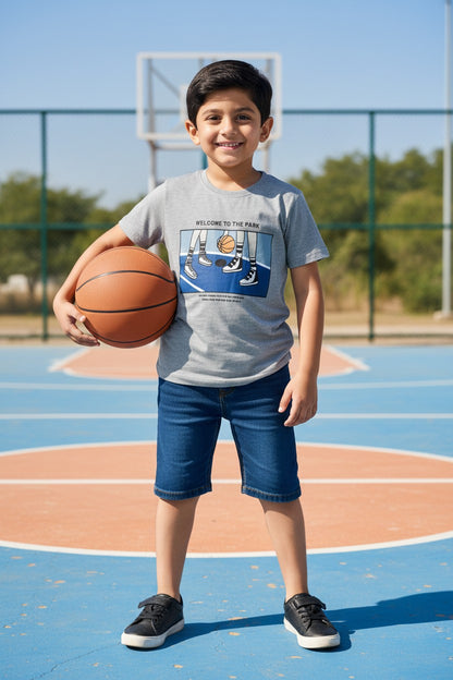 Doreme boys printed half sleeve T-shirt in grey