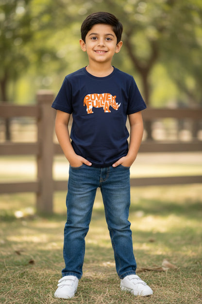 Doreme boys wildlife graphic T-shirt in navy with Power Squad rhino print