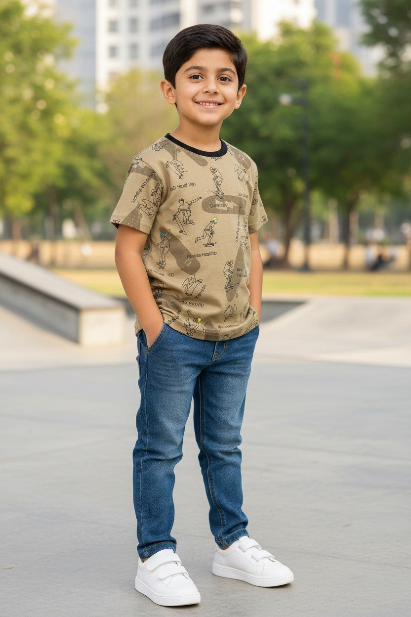 Doreme boys all over print T-shirt in bay leaf