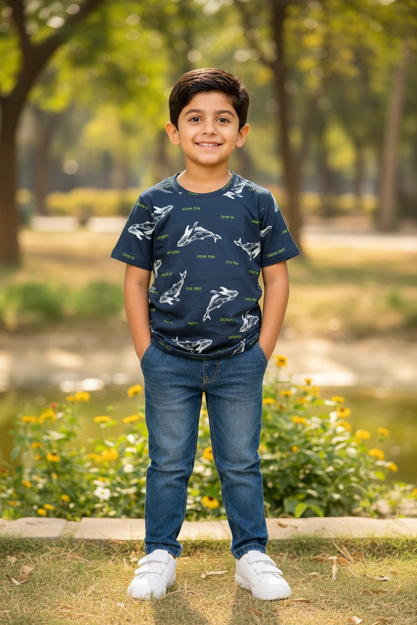 Doreme boys all over print T-shirt in blue