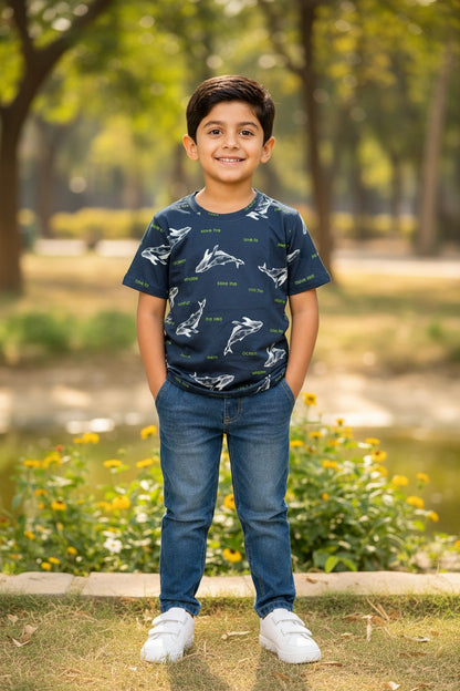Doreme boys all over print T-shirt in blue