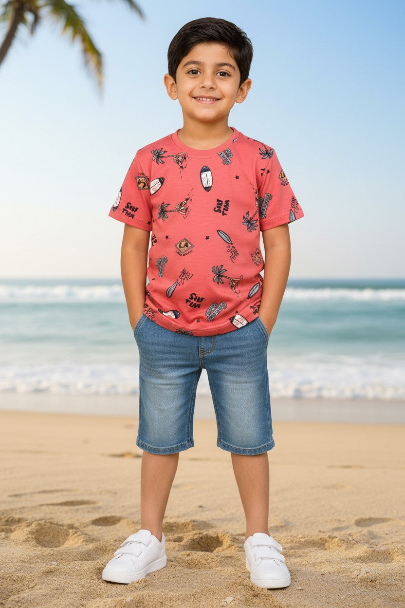 Doreme boys all over print T-shirt in coral