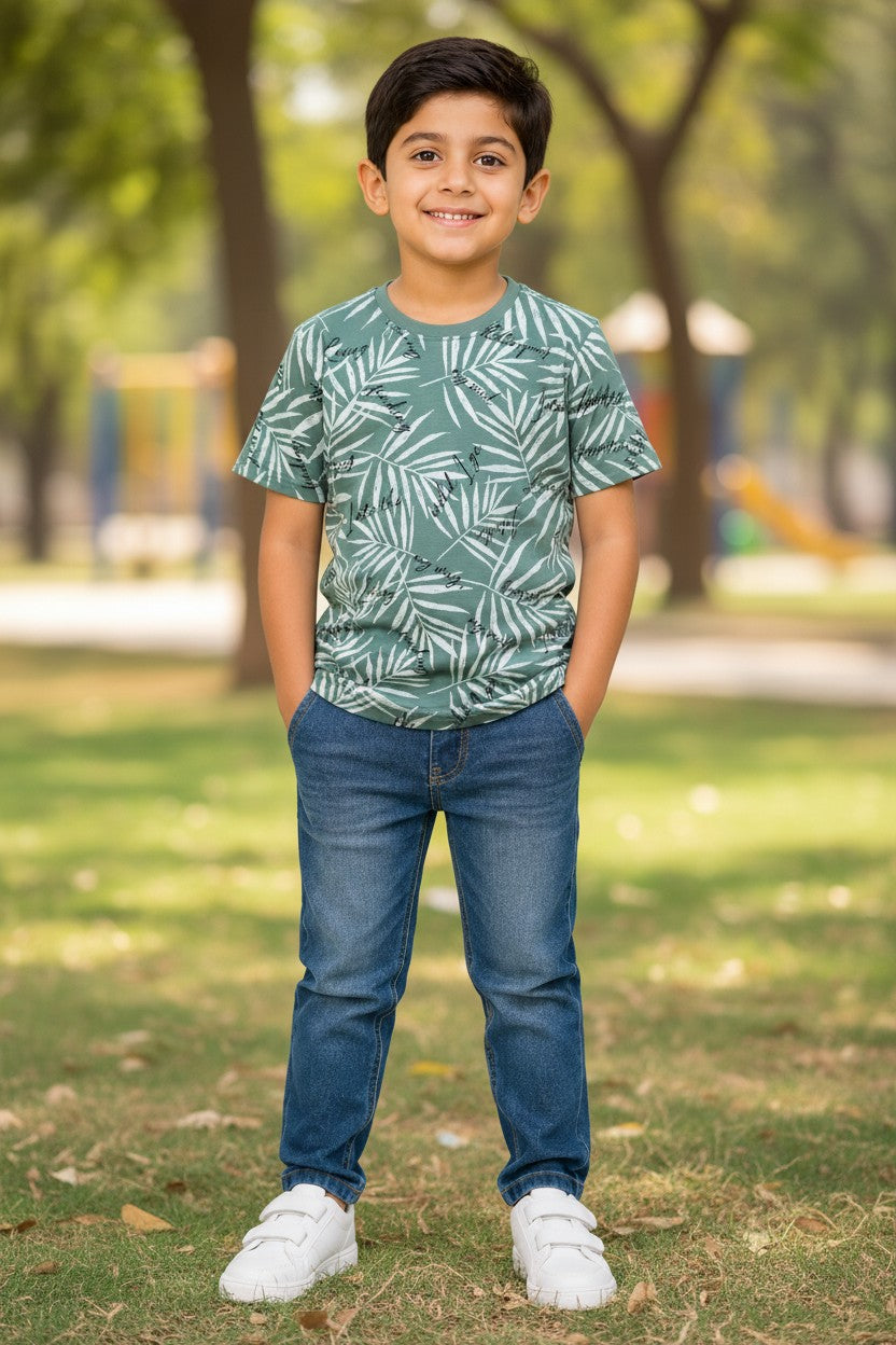 Doreme boys all over print T-shirt in leaf green