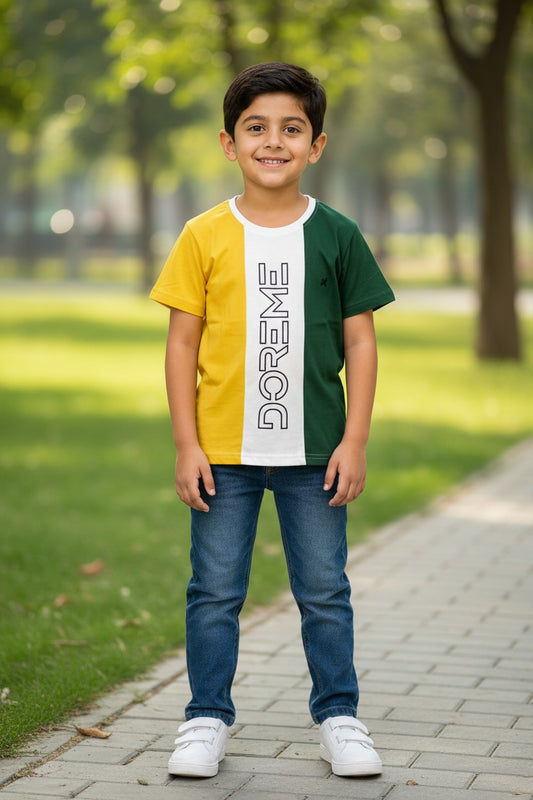 Doreme boys colour block half sleeve T-shirt in green colourway
