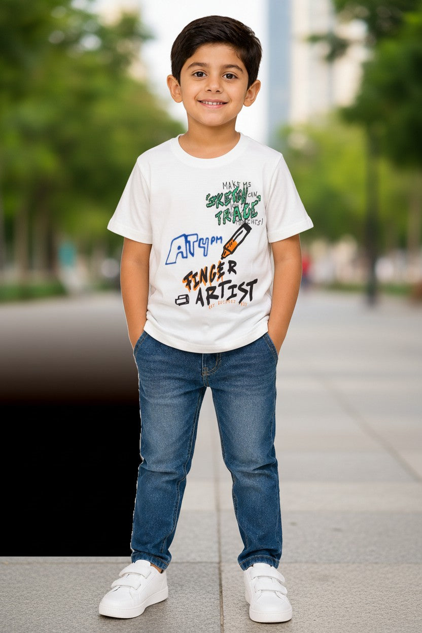 Doreme boys white T-shirt with Finger Artist print