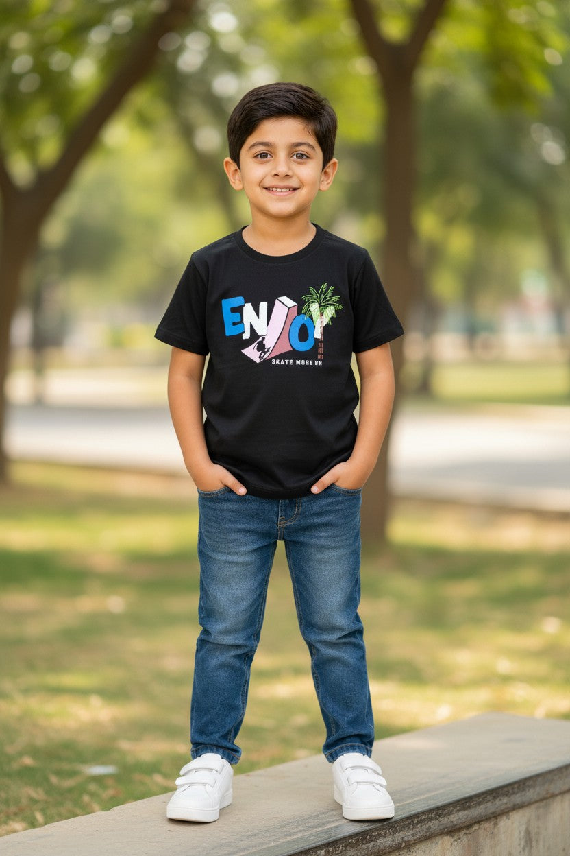 Doreme boys stretch printed T-shirt in black