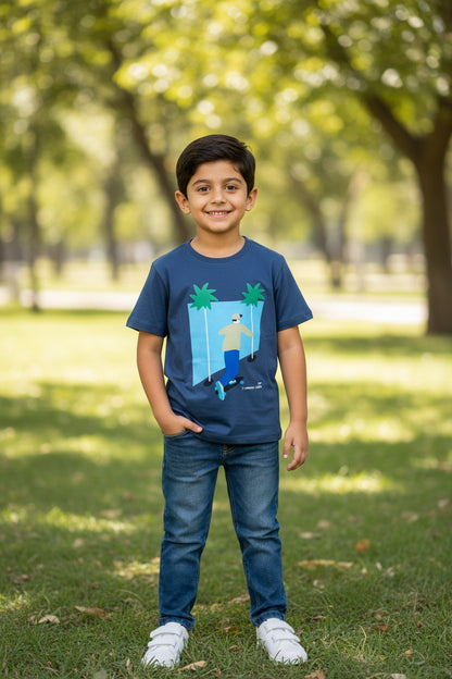Doreme boys stretch printed T-shirt in board blue